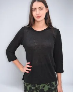 Aatise Top Noir En Lin - Zaza