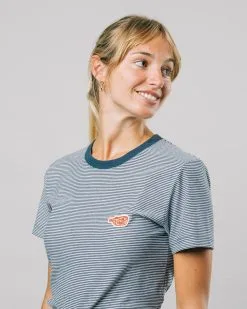 Brava Fabrics T-shirt Coton Biologique - Fugu -Thinking Mu Soldes BRAVA FABRICS tshirt FUGU raye bleu 3