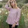 April & C Blouse Tencel® - Lilas -Thinking Mu Soldes Blouse en Tencel Jacquard rose lilas fabriquee en France forme peplum