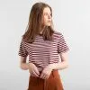 DEDICATED T-shirt Coton Biologique Rayé -Thinking Mu Soldes DEDICATED T shirt raye bordeaux blanc 1