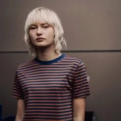 DEDICATED T-shirt Coton Biologique Rayé -Thinking Mu Soldes DEDICATED T shirt raye bordeaux bleu 4