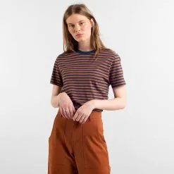 DEDICATED T-shirt Coton Biologique Rayé -Thinking Mu Soldes DEDICATED T shirt raye bordeaux bleu 5