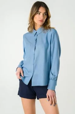 Avani Chemise Bleu Jean Tencel® - Kauri -Thinking Mu Soldes DSC5859