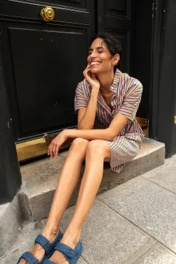 BAGARREUSE Robe Coton Upcyclé - Camelia Rayée -Thinking Mu Soldes FT8A4316 BD