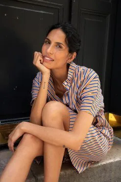 BAGARREUSE Robe Coton Upcyclé - Camelia Rayée -Thinking Mu Soldes FT8A4328 BD