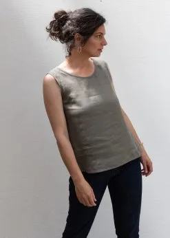 KIPLUZET Débardeur Lin - Calipso -Thinking Mu Soldes Kipluzet DEBARDEUR Lin CalypsoKakiAS1