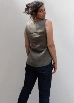 KIPLUZET Débardeur Lin - Calipso -Thinking Mu Soldes Kipluzet DEBARDEUR Lin CalypsoKakiAS3