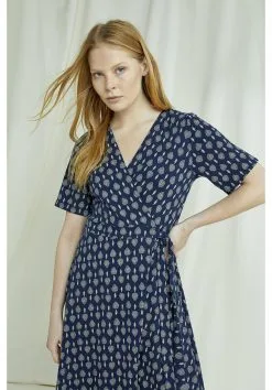 People Tree Robe Coton Biologique - Riya -Thinking Mu Soldes PEOPLE TREE Robe bleu riya