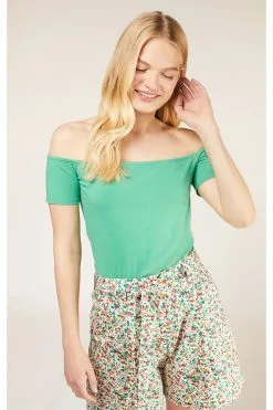 People Tree Top Coton Biologique - Uma -Thinking Mu Soldes PEOPLE TREE Top UMA vert