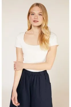 People Tree Top Coton Biologique - Casey -Thinking Mu Soldes PEOPLE TREE Top blanc casey 2