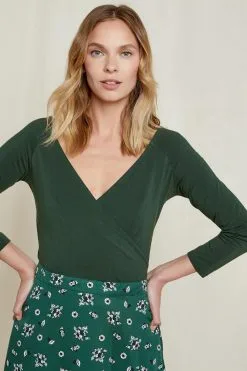 People Tree Top Coton Biologique - Renee -Thinking Mu Soldes PEOPLE TREE top renee vert 2