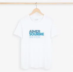 Risette & Co T-shirt Coton Biologique - ASR -Thinking Mu Soldes RISETTE T shirt Aimer Sourire blanc