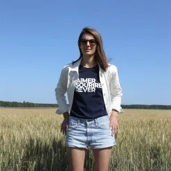 Risette & Co T-shirt Coton Biologique - ASR -Thinking Mu Soldes RISETTE T shirt Aimer Sourire bleu 3