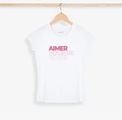 Risette & Co T-shirt Coton Biologique - ASR -Thinking Mu Soldes RISETTE T shirt Aimer Sourire rose