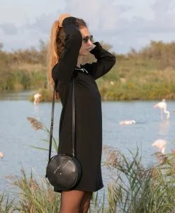 April & C Robe Courte Tencel® - Justine -Thinking Mu Soldes Robe eco responsable Tencel noir col Claudine dentelle fabriquee en France