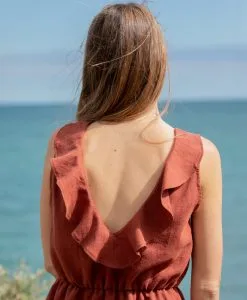 April & C Robe Courte Lin - Mathilde -Thinking Mu Soldes Robe lin Mathilde sepia ecoresponsable France April et C