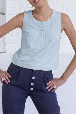 SUITE13LAB Top Coton Biologique Et Lin - Arlik -Thinking Mu Soldes SUITE 13 Top bleu gris ARLIK 3