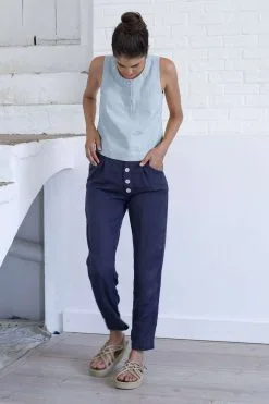 SUITE13LAB Top Coton Biologique Et Lin - Arlik -Thinking Mu Soldes SUITE 13 Top bleu gris ARLIK 4