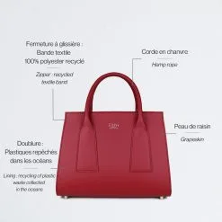 Lerisa Sac à Main En Fibres Recyclées - L -Thinking Mu Soldes Sac vegan rouge Lerisa