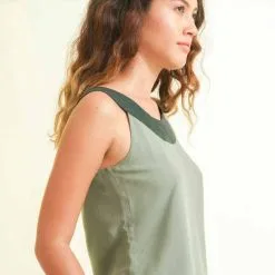 Muudana Top Coton Upcyclé - Apsara -Thinking Mu Soldes mode ethique femme top soie coton vert cote