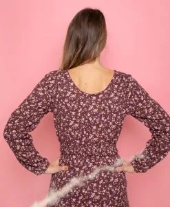 April & C Robe Courte Lenzing® Ecovero® - Cyrielle -Thinking Mu Soldes robe a fleurs manches longues taille resseree 100 coton biologique gots made in france