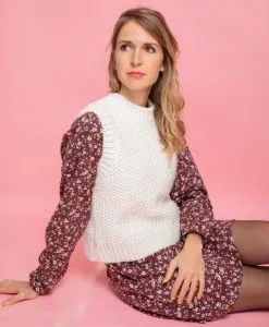 April & C Robe Courte Lenzing® Ecovero® - Cyrielle -Thinking Mu Soldes robe a fleurs manches longues taille resseree headband assorti 100 coton biologique fabriquee en france