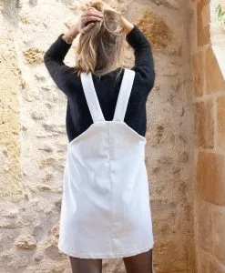 April & C Robe Courte Coton Biologique - Scarlett -Thinking Mu Soldes robe chasuble salopette blanche ecru velours cotele 100 coton biologique certifie GOTS fabriquee en France