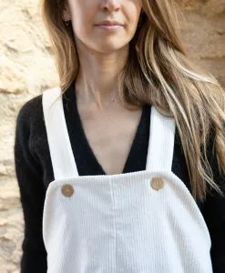 April & C Robe Courte Coton Biologique - Scarlett -Thinking Mu Soldes robe chasuble salopette blanche ecru velours cotele 100 coton biologique certifie GOTS made in France