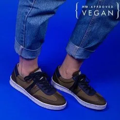 ME.LAND Baskets Khaki Nylon Recyclé - Vivace -Thinking Mu Soldes vivace kaki and navy vegan sneaker 220171