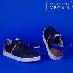 ME.LAND Baskets Bleu Marine Nylon Recyclé - Vivace -Thinking Mu Soldes vivace navy blue and cognac vegan sneaker 497923