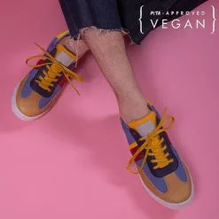ME.LAND Baskets Cognac Nylon Recyclé - Vivace 12 ME.LAND Baskets Cognac Nylon Recyclé - Vivace -Thinking Mu Soldes vivace vegan sneaker in cognac blue jean and yellow recycled nylon 923861