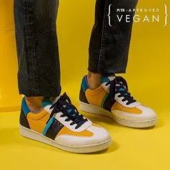 ME.LAND Baskets En Fibres Recyclées - Vivace -Thinking Mu Soldes vivace vegan sneaker in yellow blue and white recycled nylon 497598